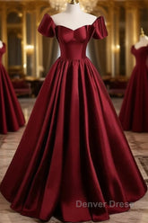 A-Line Ballgown Satin Long Party Dresses Off Shoulder Sweetheart Floor Length Prom Dresses